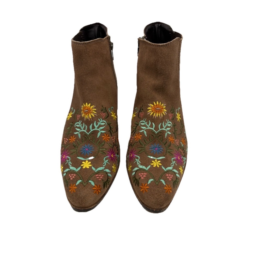 Diba True‎ Boots Brown Suede Floral Embroidered Ankle Sz 10 Boho Cottagecore EUC
